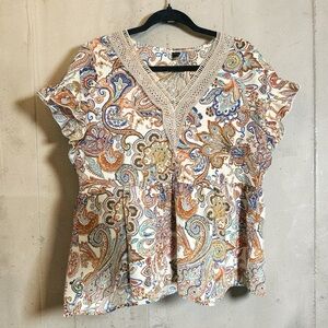 Paisley Print V-Neck Top